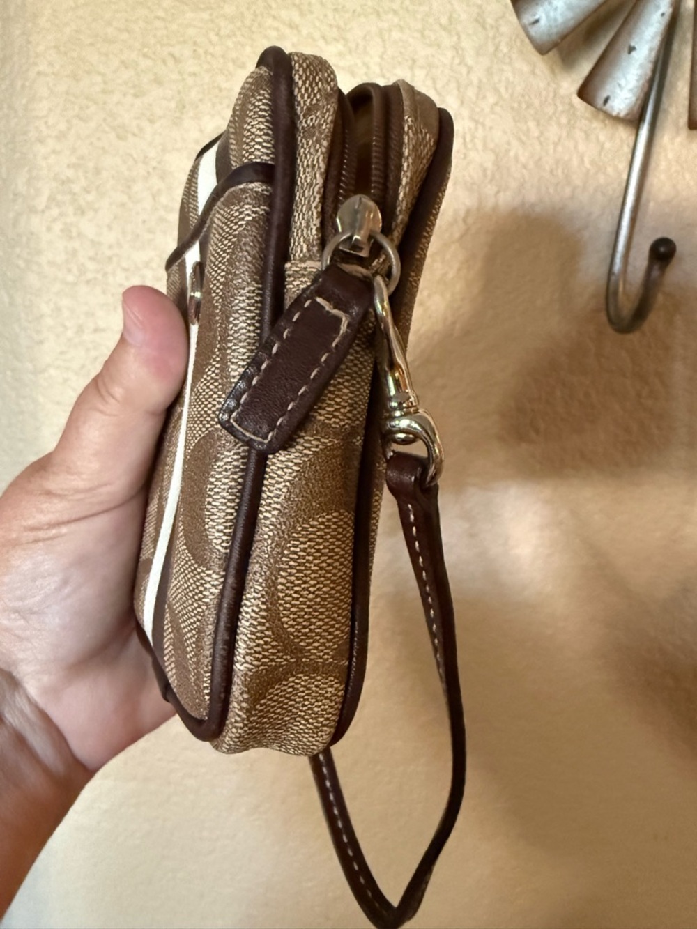 Coach Brown Signature Stripe Crossbody Phone Case - Picture 9 of 10